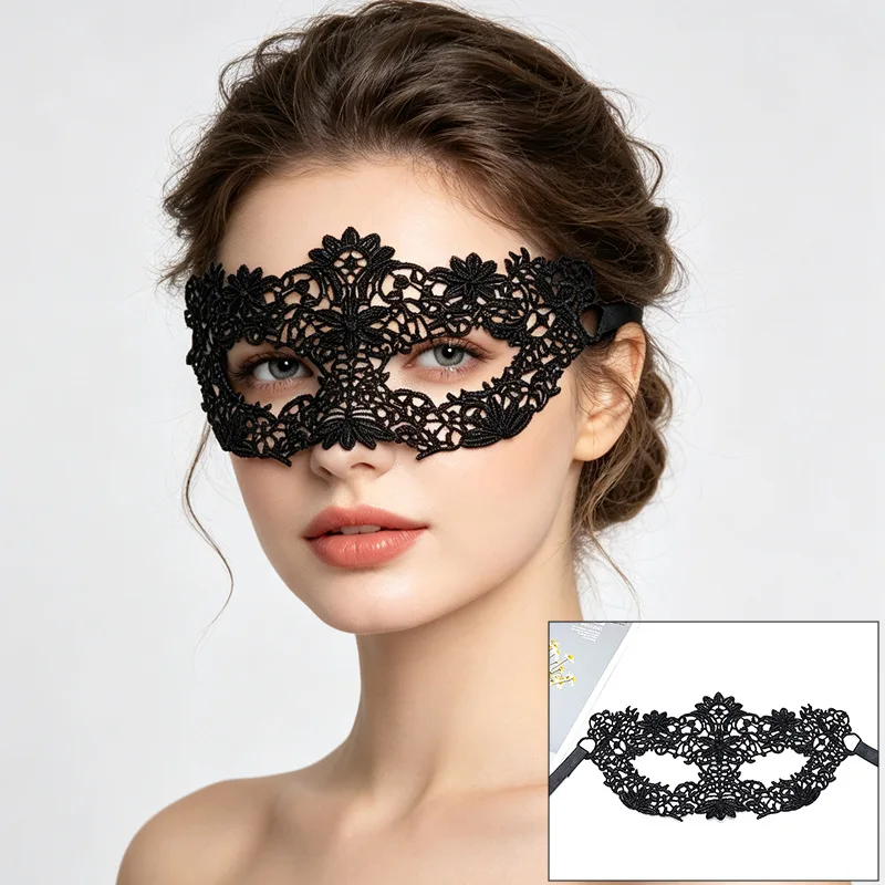 Sexy Frauen Schwarz Spitze Floral Augenmaske Maskerade Prom Gesichtsmaske Prinzessin Königin Party Make-Up Cosplay Nachtclub Spitze Maske Requisiten – Detail 7