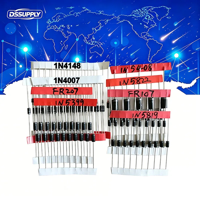 8 Values Fast Switching Schottky Diode 100PCS 1N4148 1N4007 1N5819 1N5399 1N5408 1N5822 FR107 FR207 Electronic Component Kit Set