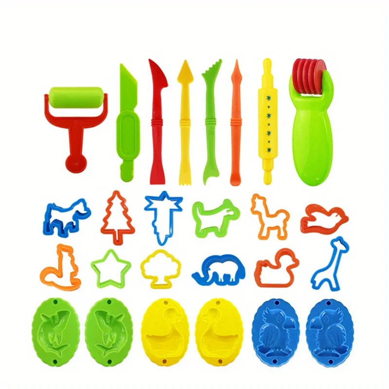 26pcs/set Educational DIY Plasticine Mold Modeling Clay Set With Play Dough Tool Kit And Knife Mold  Assorted Colors