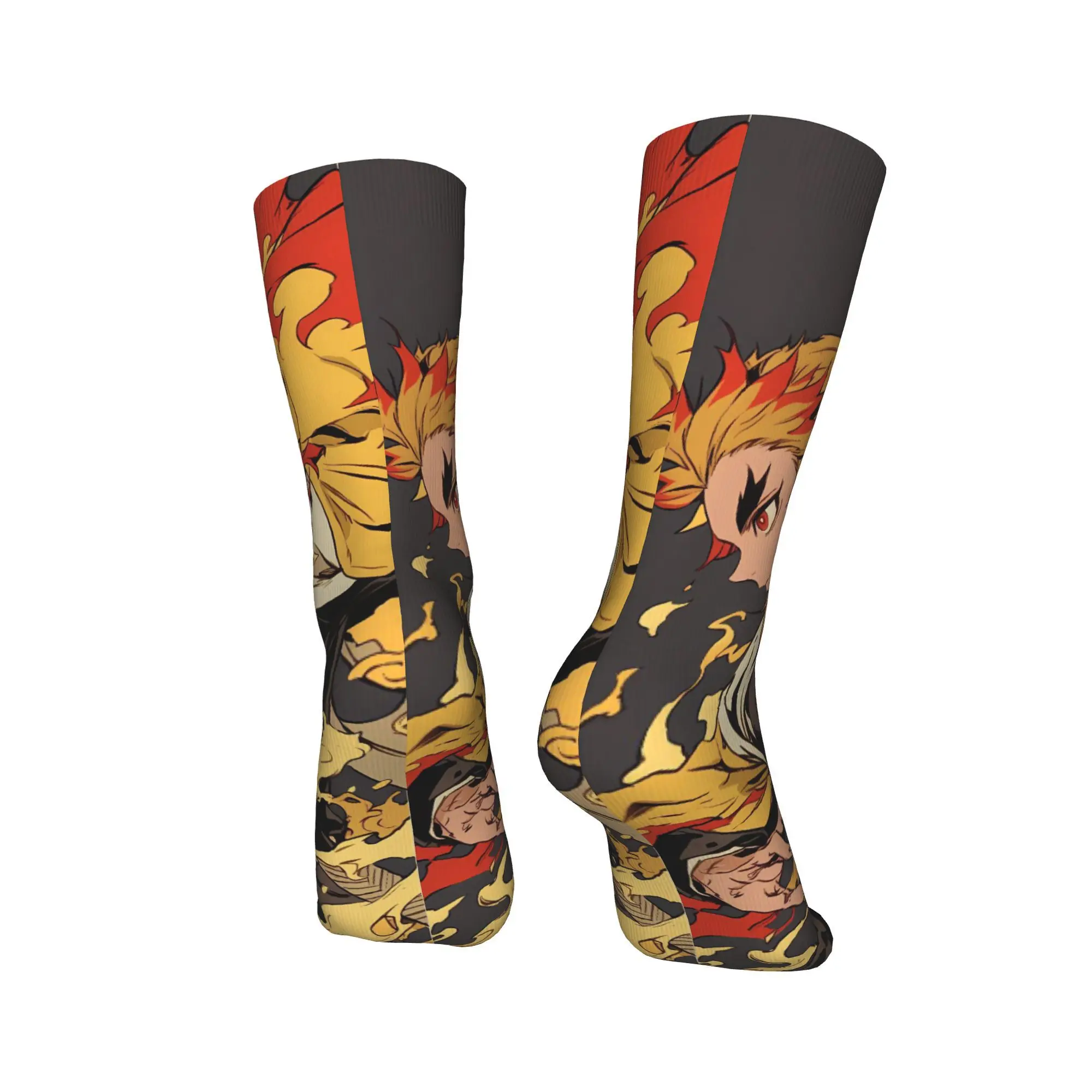 الكبار الرجال الجوارب أنيمي Kyōjurō Rengoku جوارب المضادة للانزلاق متوسطة جوارب ناعمة الخريف القوطية تصميم الجري جوارب رياضية