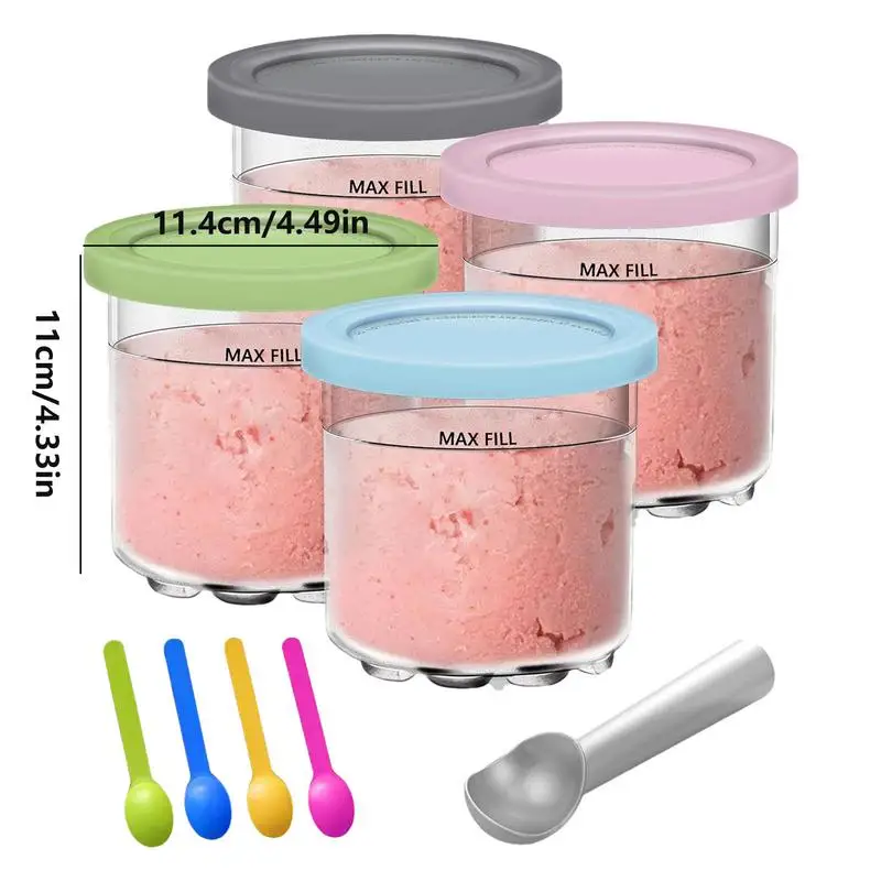 Hermético Ice Cream Container, Pints Maker, Creami Recipientes com Colher e Colheres, Máquina de lavar louça, 4pcs
