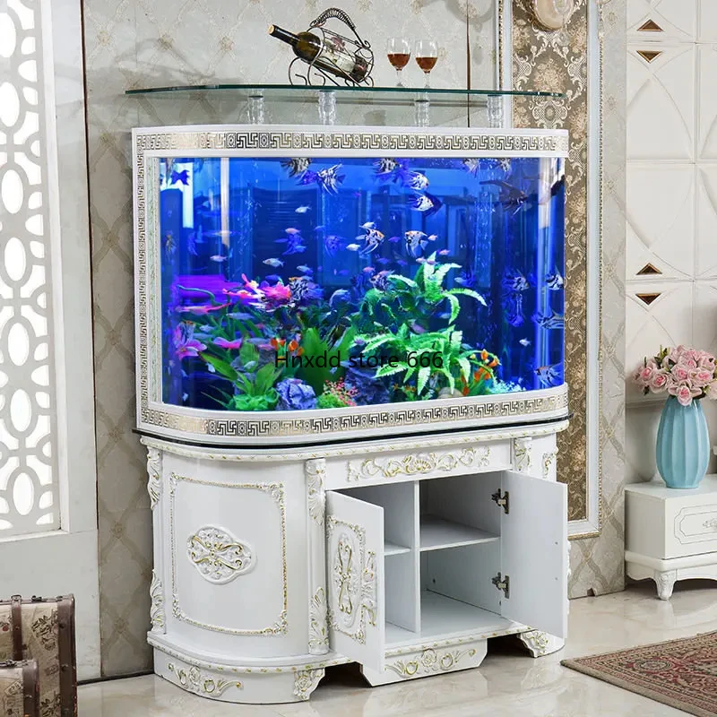 European-Style Glass Fish Tank Large Household Living Room Wall Ecological Water-Free One-Click Drain Valve