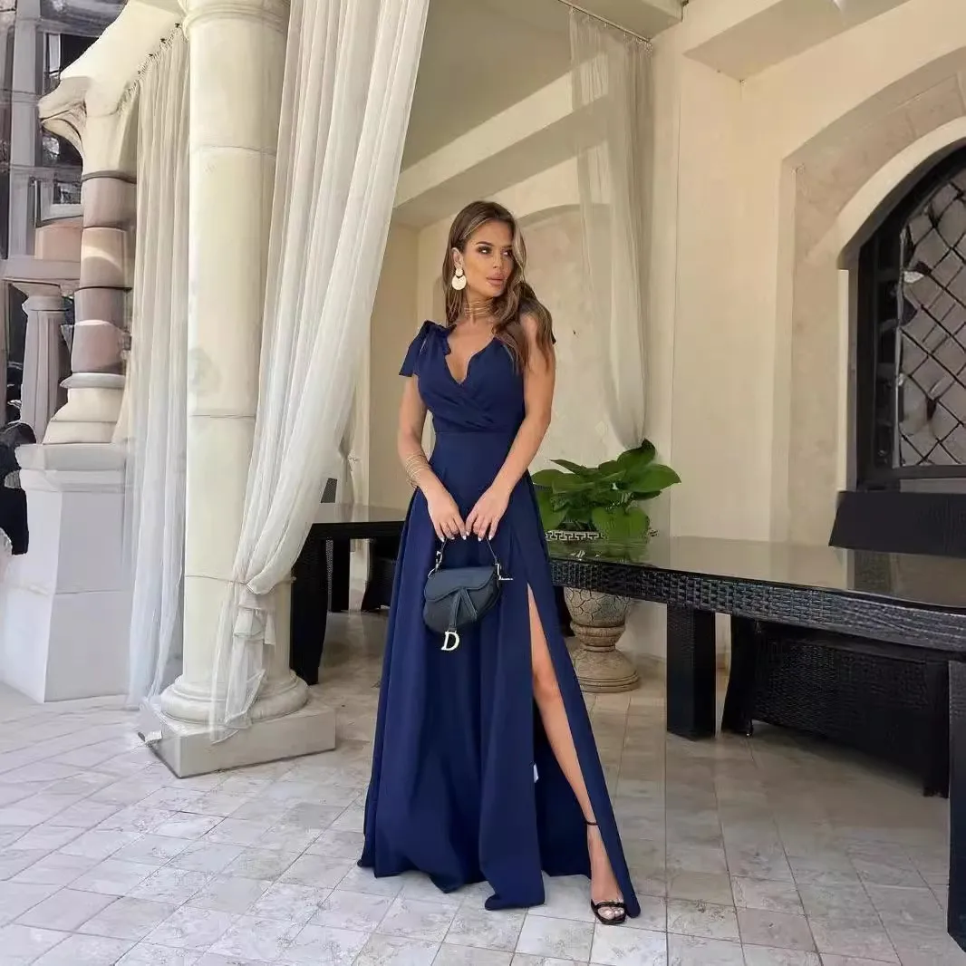 Pullover Slit Gown Mid Waist Socialite Style with Loose Fit Colorblock Sleeveless Asymmetrical Hem Long Dress Summer for Women