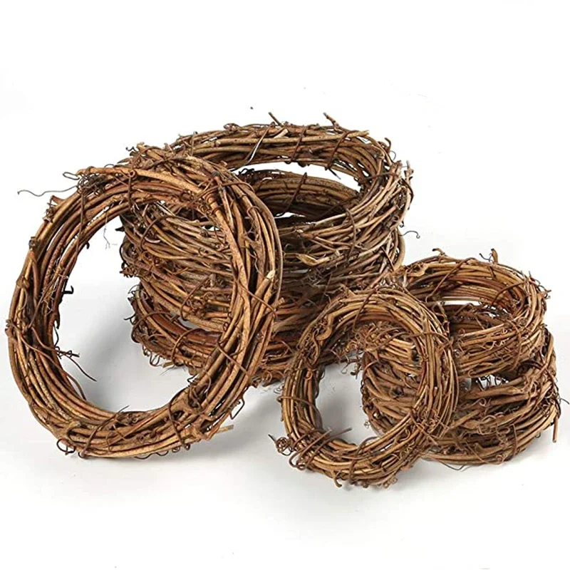 10-40cm DIY Floral Wreath Round Natural Rattan Ring Christmas Garland Hanging Flower Craft Ornament Wedding Window Decoration