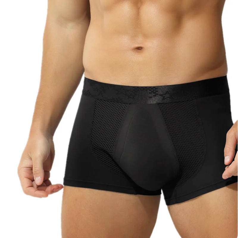 Heren Ondergoed Modal Boxers Short Homme Mesh Slipje Man Effen Antibacteriële Latex Kruis 3d Buidel Onderbroek Cueca Masculina