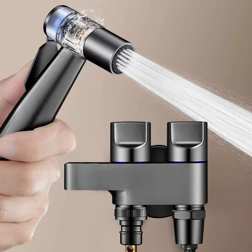 High-pressure Water Jet Spray Faucet, Toilet Flush Faucet G1/2 G3/4 DN15 DN20 Connector, Dual Water Outlets Handheld Bidet