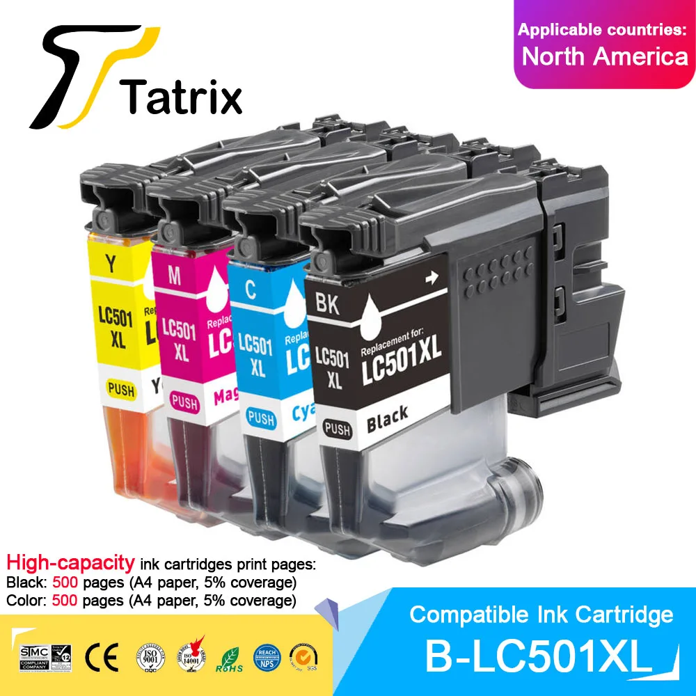 Tatrix High capacity LC501XL LC501 Premium Color Compatible Ink Cartridge for Brother MFC-J1260W J1310DW MFC-J4350DW Printer