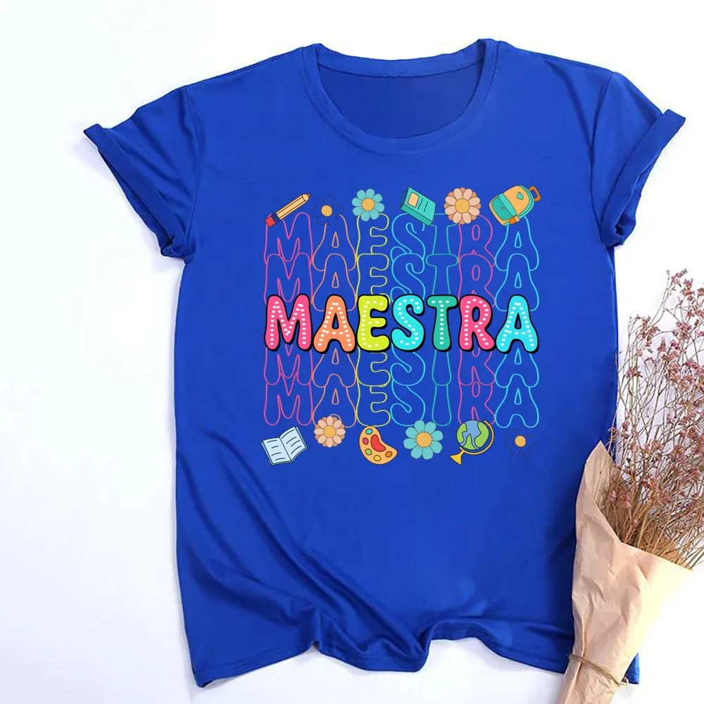 Spanish MARSTRA Print Girls Tee Tops Teacher Short Sleeve Round Neck T Shirt Fashion Teacher Clothes The Best Gifts To Teachers