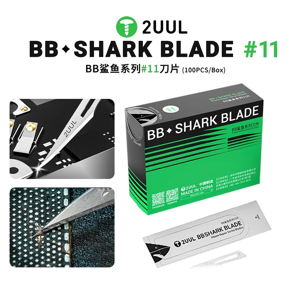 2UUL DA18 BB SHARK BLADE#11 100PCS Easy Tear Design Quick Access for Mobile Phone Repair Disassembly Cutting Blade Tool
