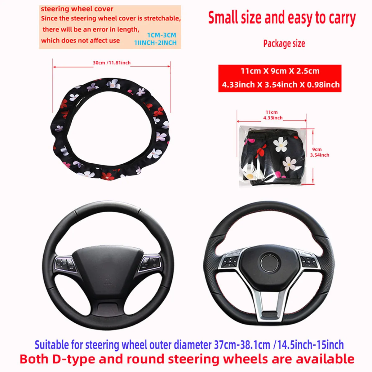 16 Stile von Kuh-Gänseblümchen-Rot-Weiß-Blumen-Panda-Tauchmaterial Elastische Lenkradbezüge ohne Innenringe – Detail 2