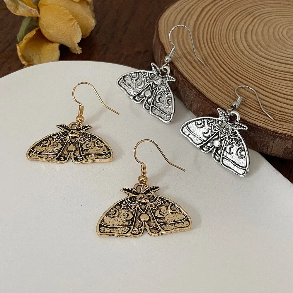 2024 New Vintage Gothic Moth Pendant Earrings for Women Men Ethnic Style Fashion Ear Hook Earrings  Alloy Accessories Cool Thing