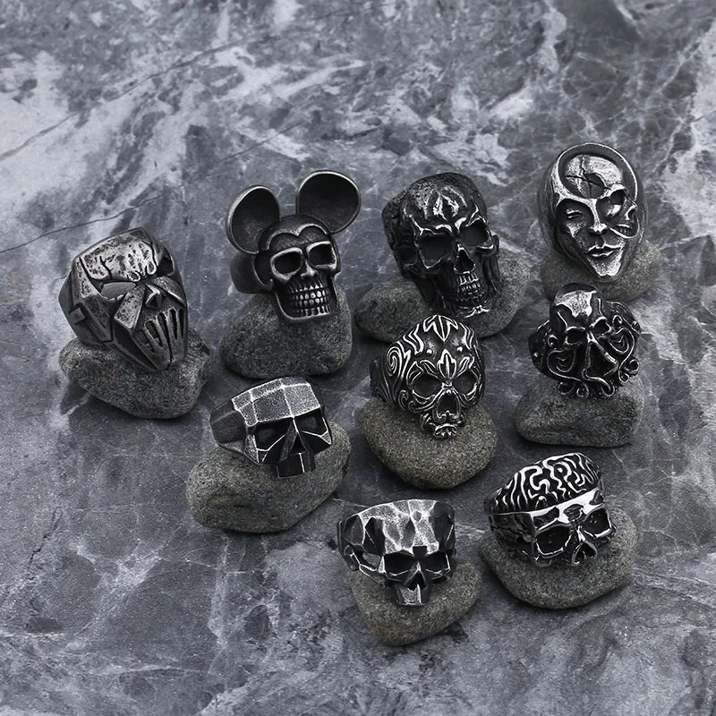 2024 New Dropshipping Men\'s 316L Stainless-Steel Rings  Motorcyclist  Skull Ring Gothic Punk Jewelry Boyfriend Gift