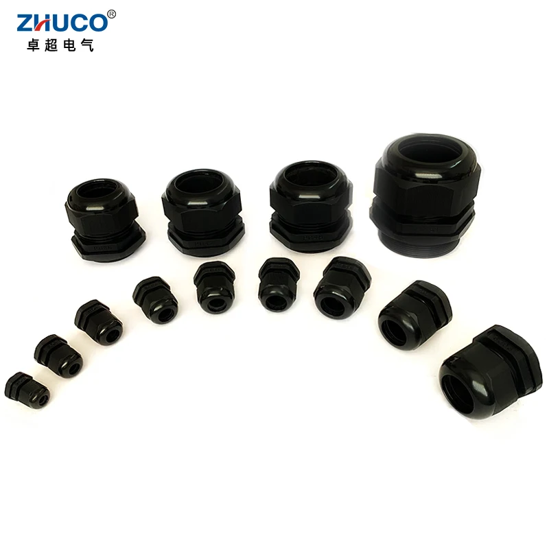 ZHUCO 10Pcs PG9 Black Plastic PA66 Waterproof Adjustable Nylon Cable Cover Kit For 4-8mm Cable Gland Cord Connector With Gasket