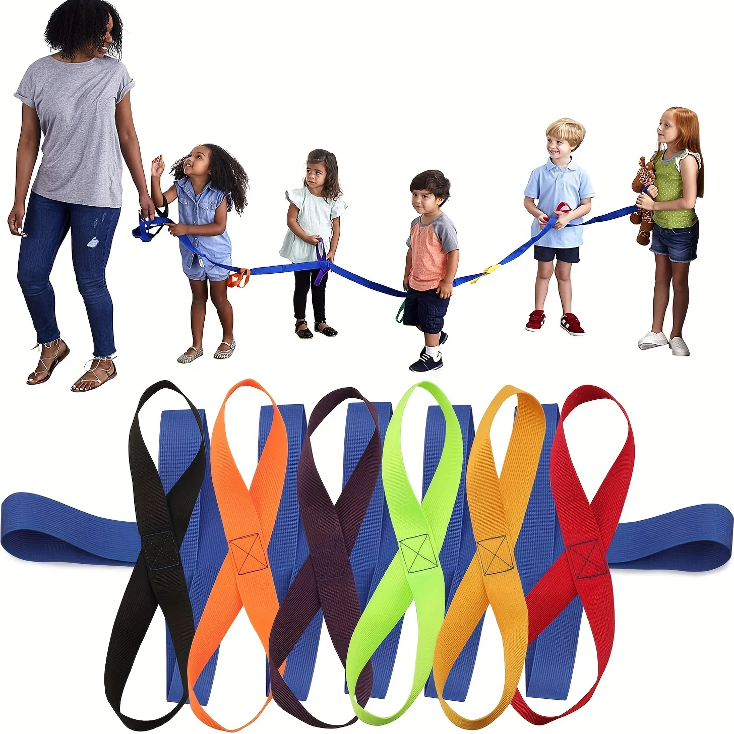 Children Safety Walking Rope with 12 Colorful Handles Outdoor Safety Daycare Rope for Preschool Daycare Kindergarten School Kids