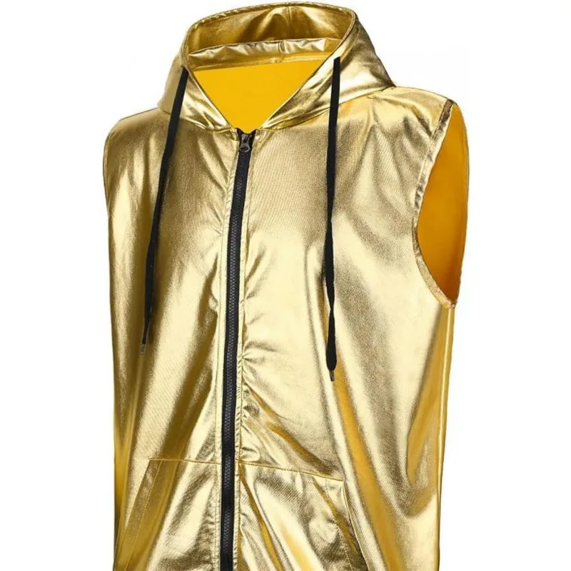 

Men's performance vest coat with shiny finish, sports zipper cardigan, sleeveless mackinaw, hooded vest, shirt-like garment
