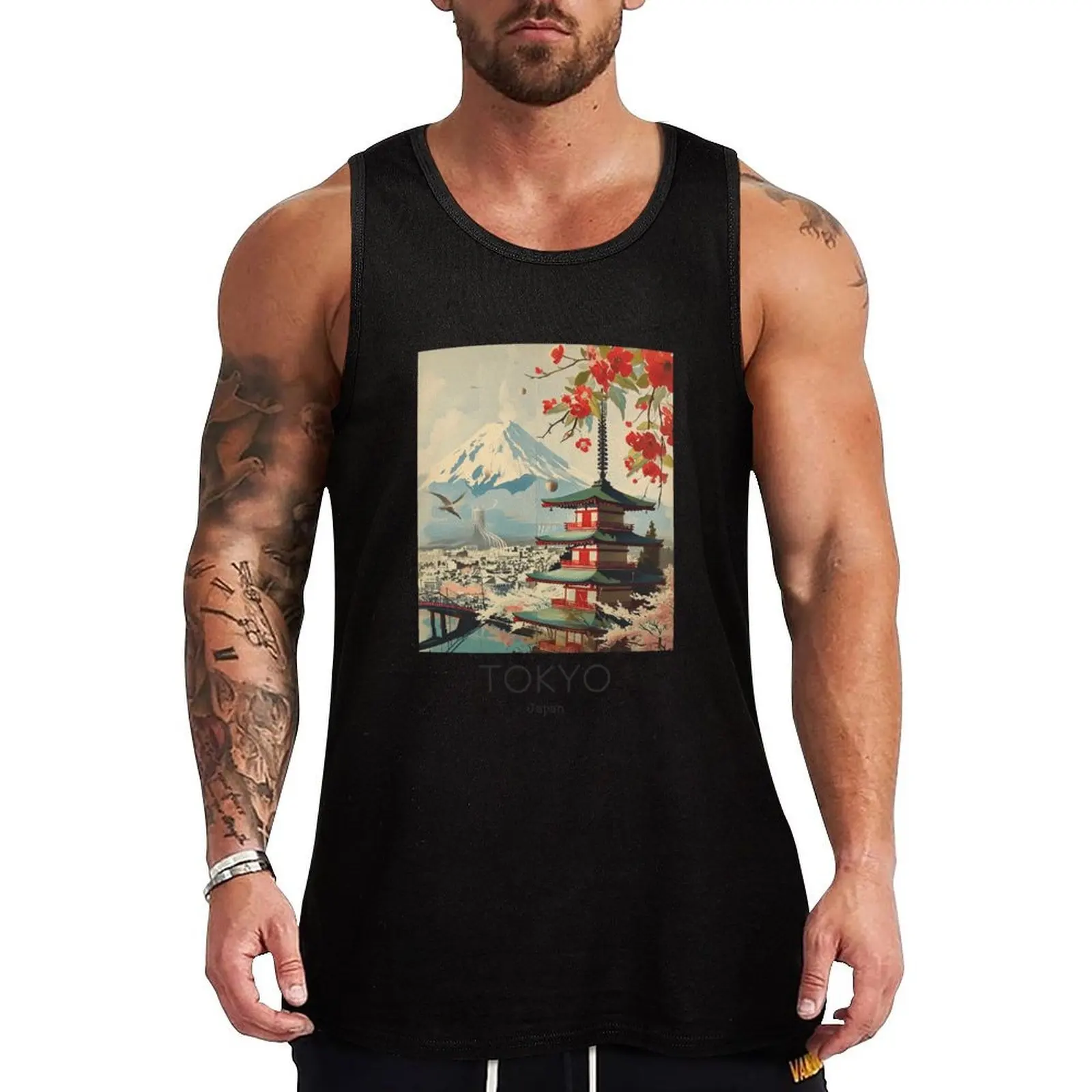 

A Vintage Travel Illustration of Tokyo - Japan Tank Top Men's t shirt bodybuilding for men sports t-shirts for men Men's tops