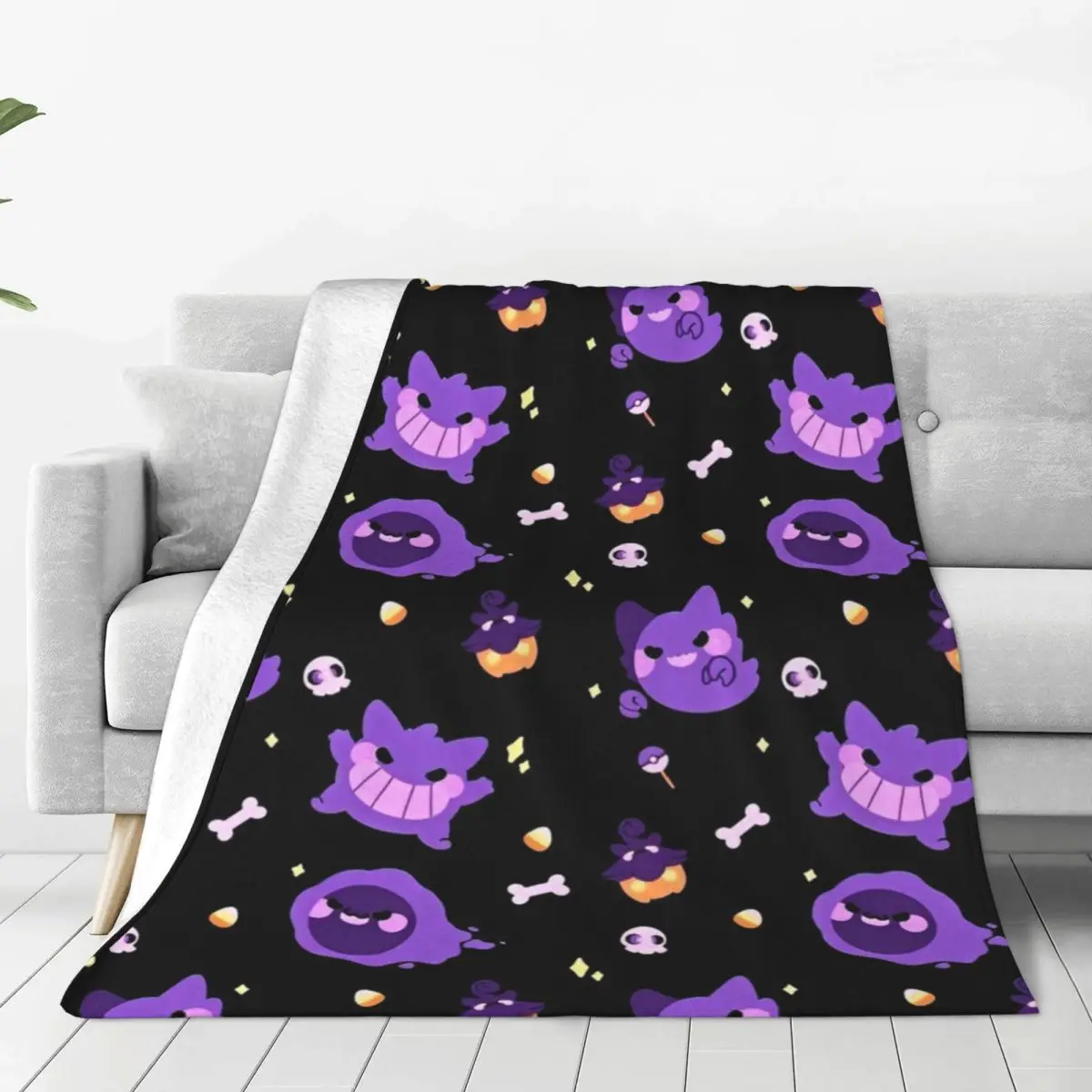 Japanese Anime Pokemon Gengar Soft Blanket Miniso Cartoon Plush Bedding Throws Fluffy Home Decor Flannel Bedspread Bed Cover