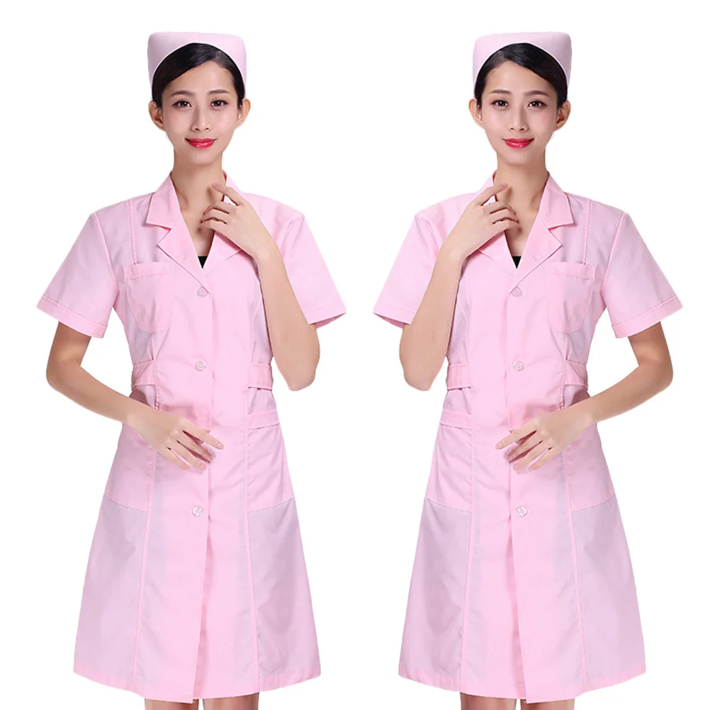 Bluza pielęgniarska z dekoltem w serek, krótki rękaw, niebieska, bawełniana, lekka odzież robocza do szpitali, klinik, laboratoriów, aptek.