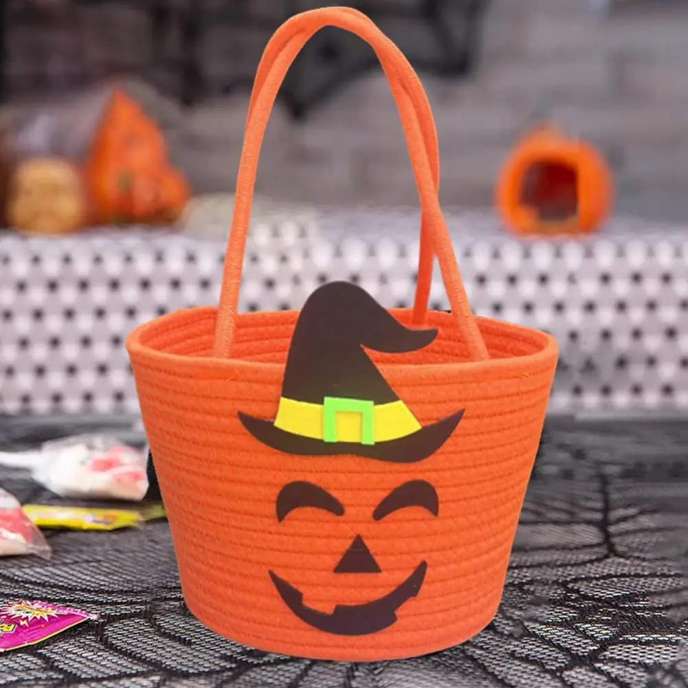 Cesta de dulces de Halloween para niños, cesta de almacenamiento de bolsas de dulces de Halloween con asa, Cubo de calabaza no tejido