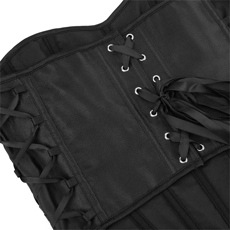 Women Black Satin Corset Top Gothic Waist Trainer Bustier Crop Top Vintage Side Lace-Up Party Sexy Lingerie For Women 2024