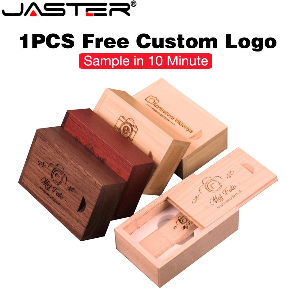 Free Customized Logo USB Flash Drive 128GB Wooden Box Pen Drive 64GB Wedding Photography Gift Memory Stick Pendrive 32GB 16GB 8G