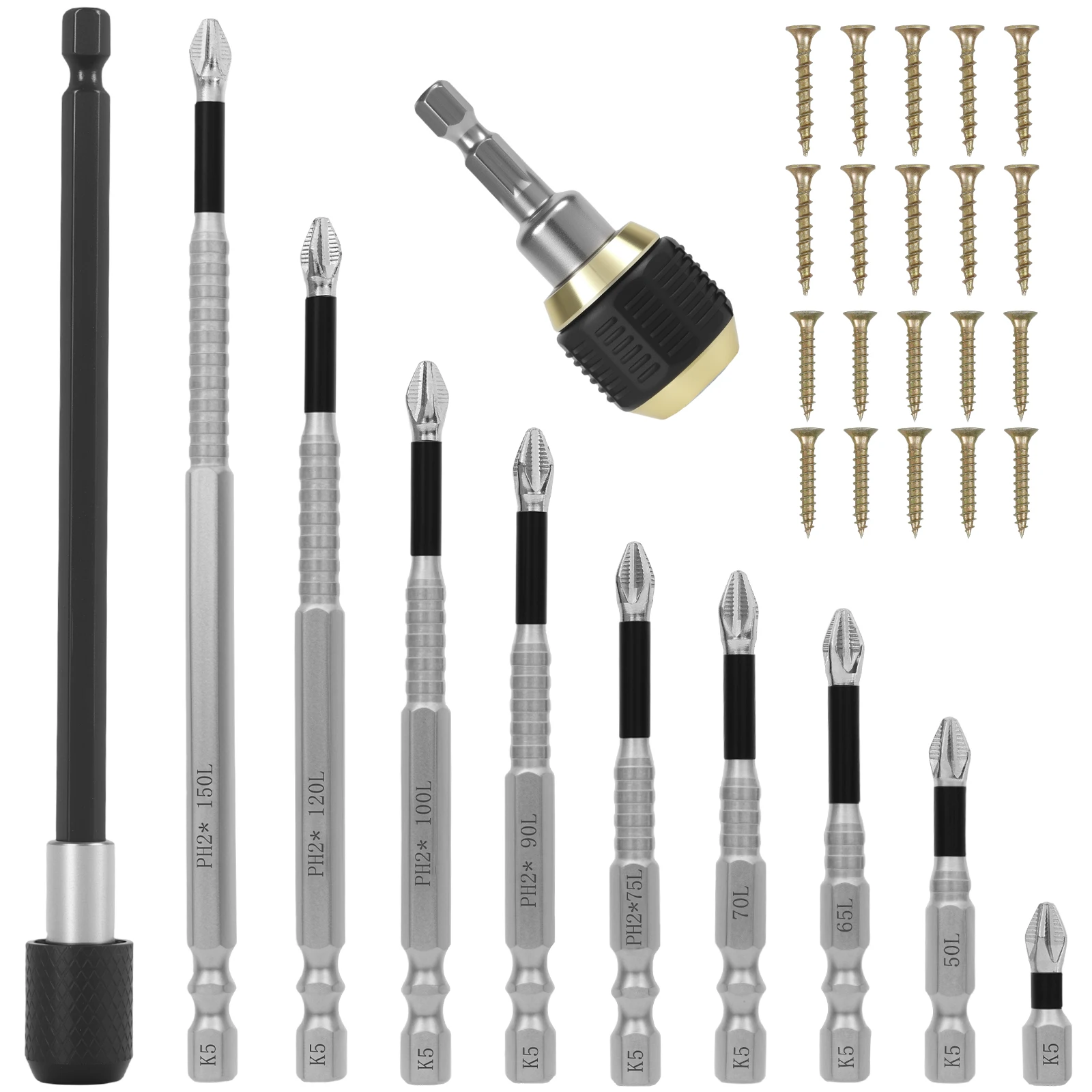 

Magnetic Screwdriver Drill Bit Set K5 Impact-Resistant Non-Slip Bit with Self-locking Drill Bit and Hex Shank Drill Extension Ro