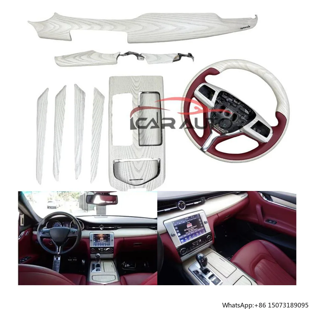Kit de Interior para Carros Maserati Quattroporte 2013-2025, Painéis de Console Central em Madeira, Acessórios em Fibra de Carbono 100% Real