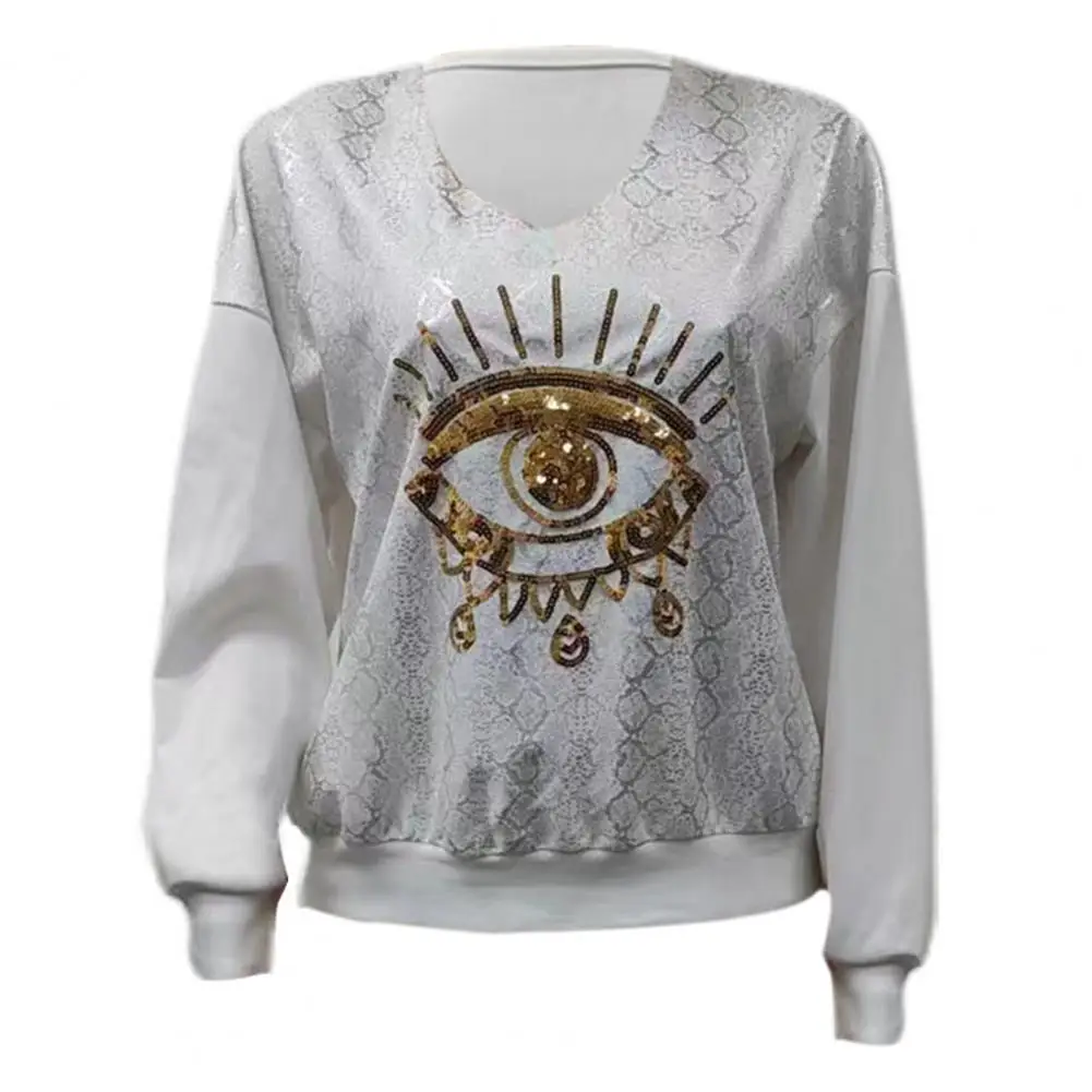 Women Casual Loose Fit Shirt Stylish Women's Sequin Eye Decor Sweatshirt Long Sleeve Round Neck Pullover Top with Hot for Women