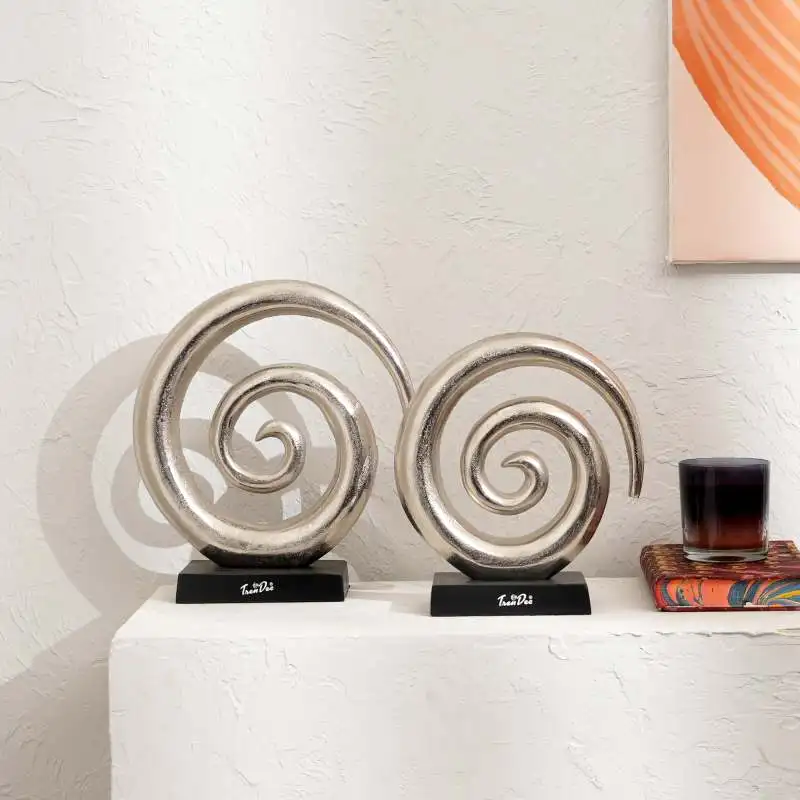 

Aluminum Swirl Abstract Sculptures with Black Base – Modern Decor, Set of 2