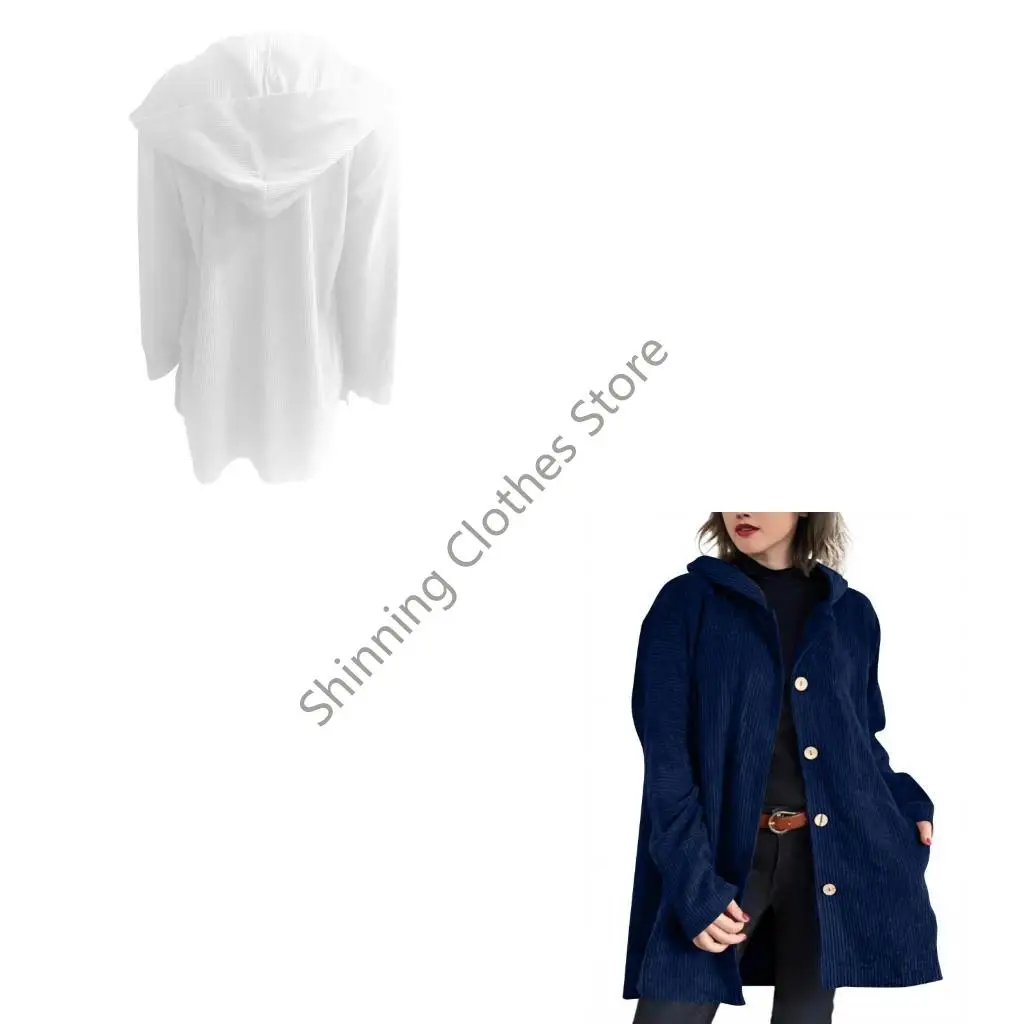 

M68A Женская длинная свободная вельветовая куртка с капюшоном