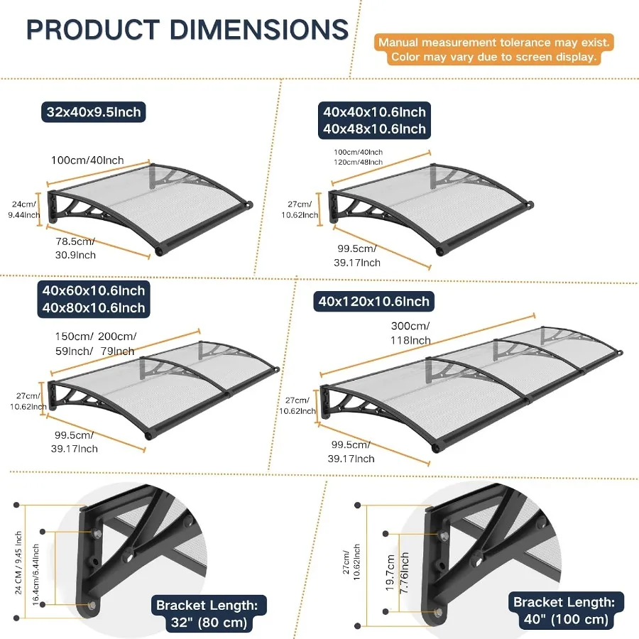 ch Awnings for Outside, UV Rain Snow Sunlight Protection Window Awnings with Drainage, Spliced Polycarbonate Overdoor Awning fo