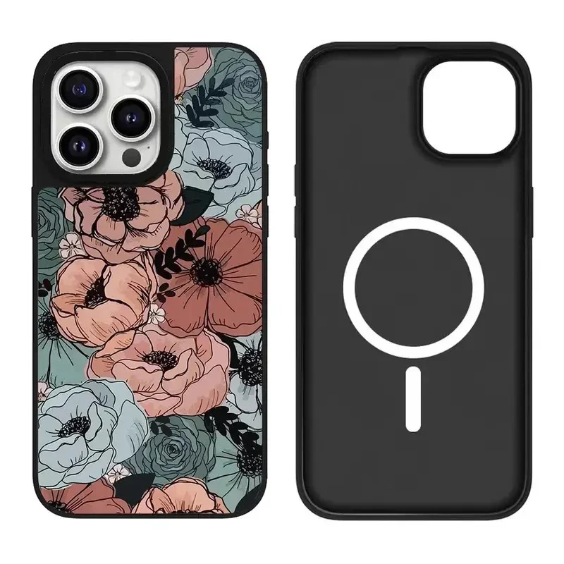 

Cartoon Rose iPhone 11 12 13 14 15 16 Pro Max Mirror Surface MagSafe Case Cover Shell