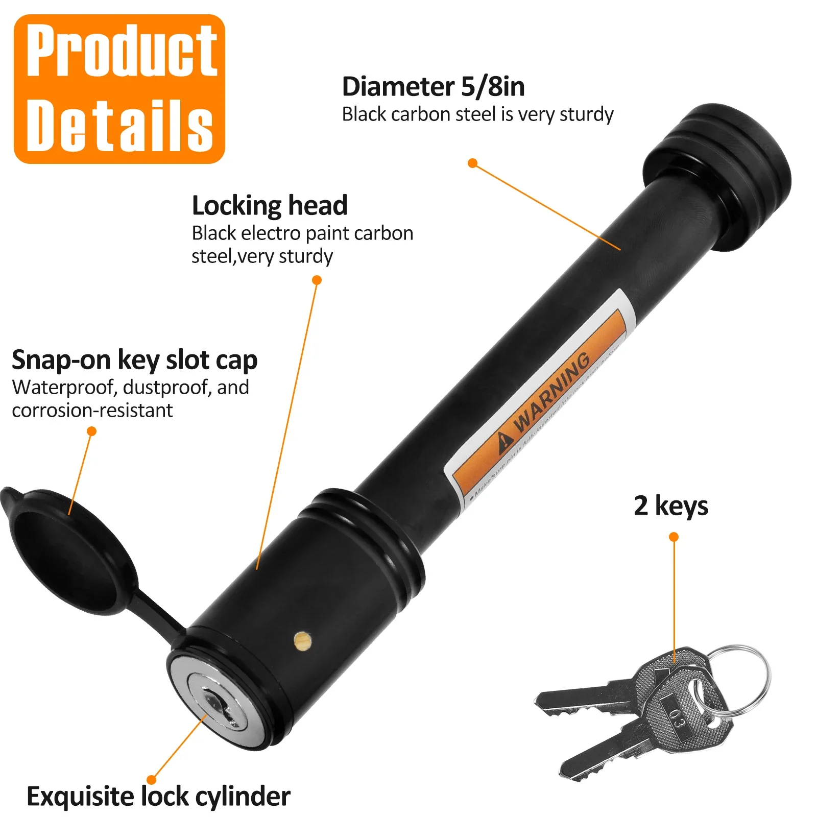 ヒッチレシーバーピンロック 2インチレシーバートレーラーレシーバーロックに適合 5/8インチピン ガラガラ防止Oリング レッカー車 ボート バイク用