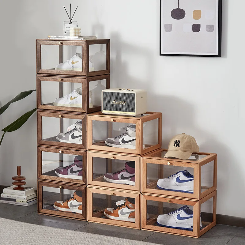 Dust-proof Shoe Storage Box Hand Do Display Box Black Walnut Acrylic Shoe Collection Box Light Luxury Web Celebrity