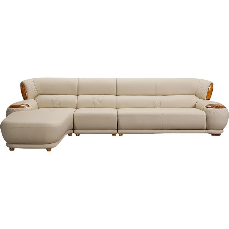 

New Chinese ebony leather sofa high-end villa living room leather art home simple solid wood cowhide corner combination