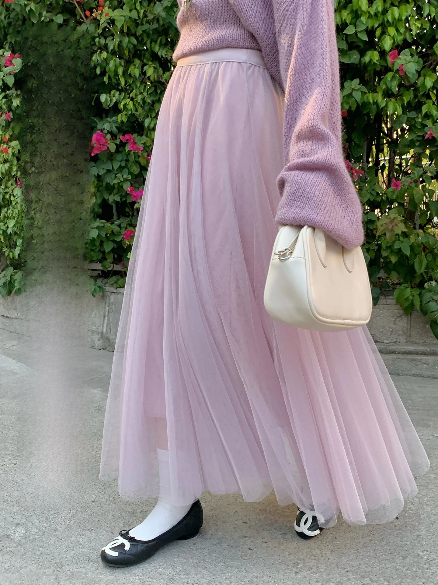 

Sweet Loose Tulle Skirt in White Korean Sle High Waist A-Line Midi Skirt for Women Spring 2026 New Arrival Cheeset Bunny