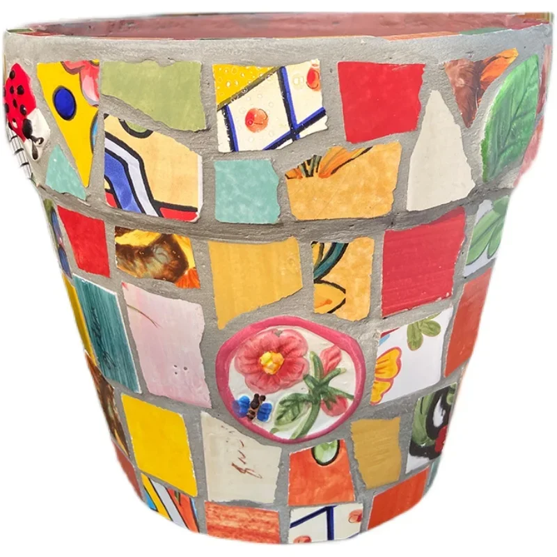 American European handmade mosaic craft flower pot flower utensils courtyard balcony windowsill terrace decorative ceramic red p