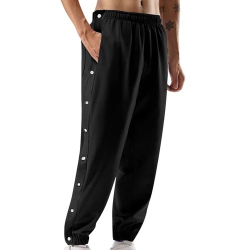 Imagen 1 del producto Pantalones de chándal de baloncesto para hombre, pantalones sueltos con botón a presión, abertura alta, pantalones de entrenamiento para correr, pantalones casuales con bolsillos
