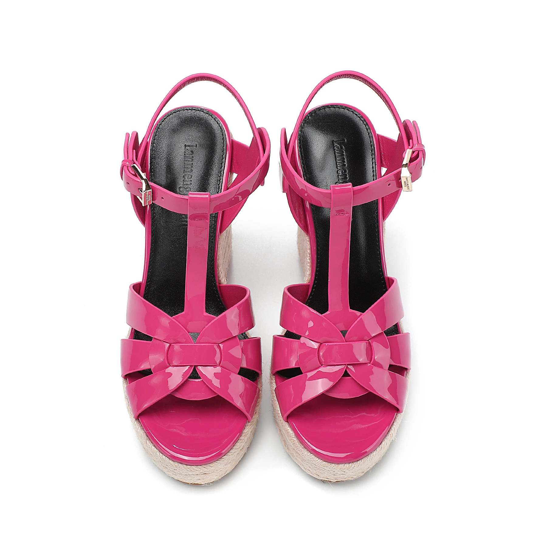 Women's High Heel Thick Sole Sandals Summer New Women's High Heel Shoes Patent Leather Slope Heel Open Toe Heel Shoes