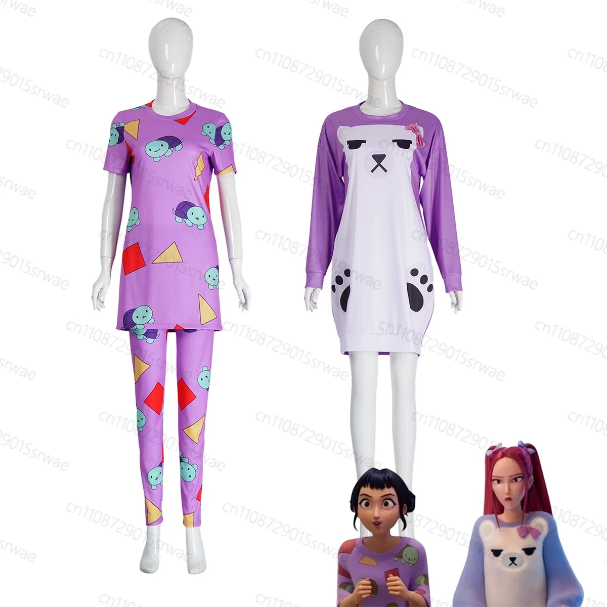 

Kids Adults Kpop Demon Hunter Zoey Mira Home Clothes Pajamas Purple Bear Pajamas Costume Hoodie Women Halloween Outfits