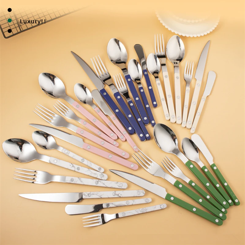 6Pcs Fashion France Cutlery Set 18/10 Stainless Steel Creativity Gift Flatware Colorful Handle 304 Knife Fork Spoon