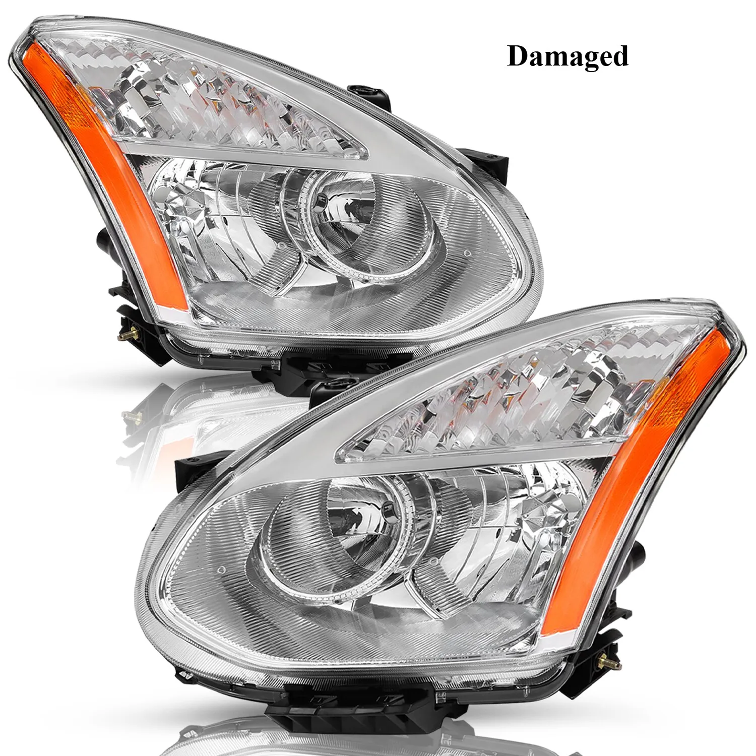 

For 2008-2013 Nissan Rogue Chrome Headlights Assembly Amber Corner Headlamps Set