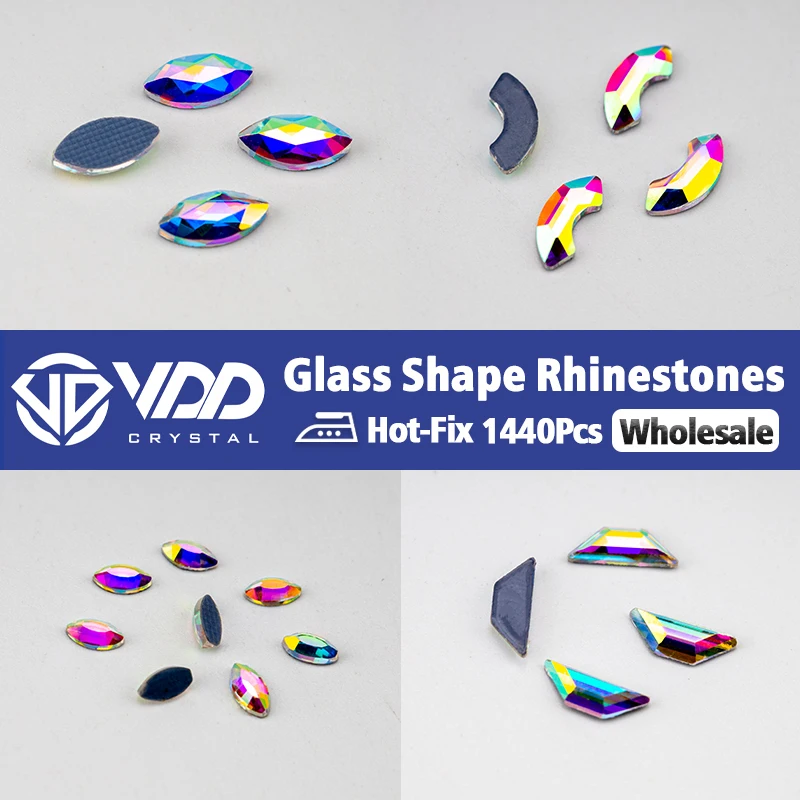 

VDD Glass Rhinestones Crystal AB FlatBack Hot-Fix Strass Shape 3D Glitter Stones Wholesale 1440Pcs For Nail Art DIY Decorations