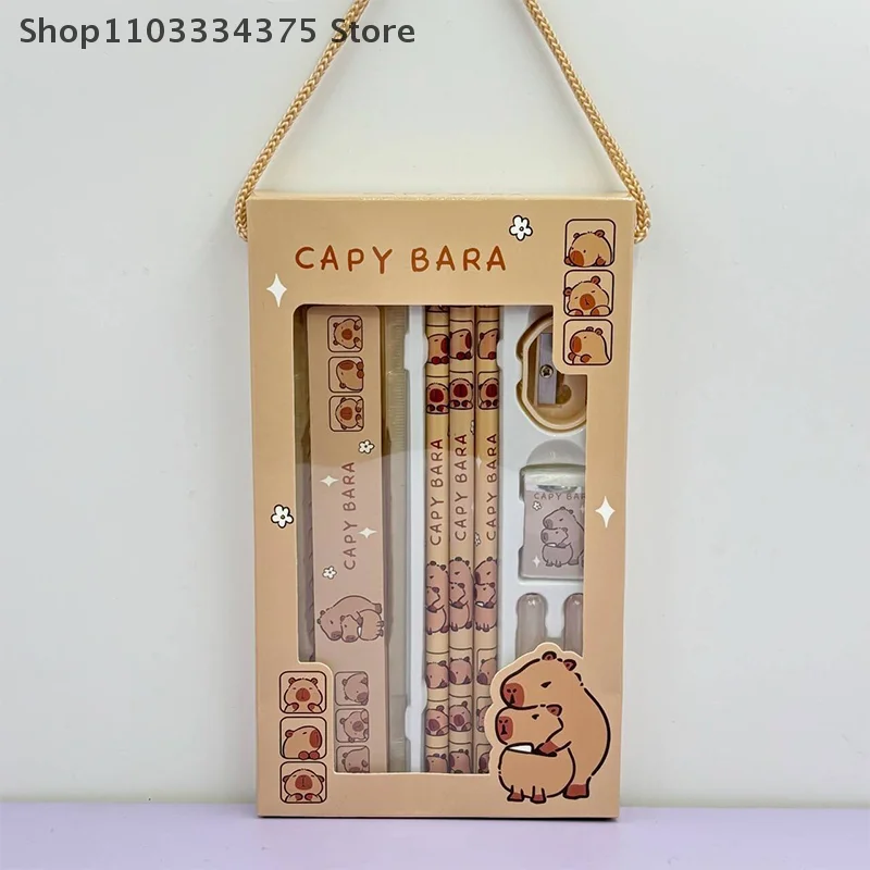 

Канцелярский набор 8-в-1 «Капибара» с мультяшными животными — карандаш, линейка, ластик, точилка, идеально подходит для студентов, школы, офиса