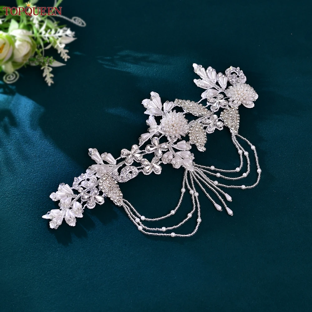 TOPQUEEN Handmade Rhinestone Beaded Bridal Belt Diamond Applique Designs Bridal Belt Crystal Bodice Patch Bridal Shoudler S482