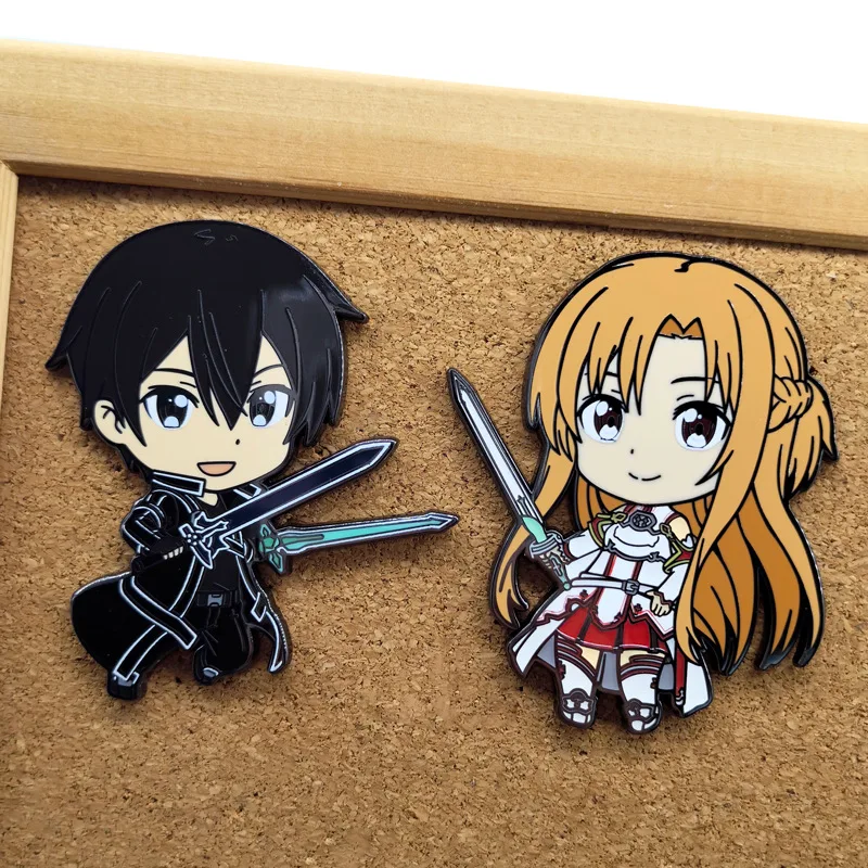Anime Sword Art Online Metal Badges Kirito Asuna Pins Manga SAO Brooches Backpack Bag Clothing Lapel ACG Cosplay Toy Gift Decor