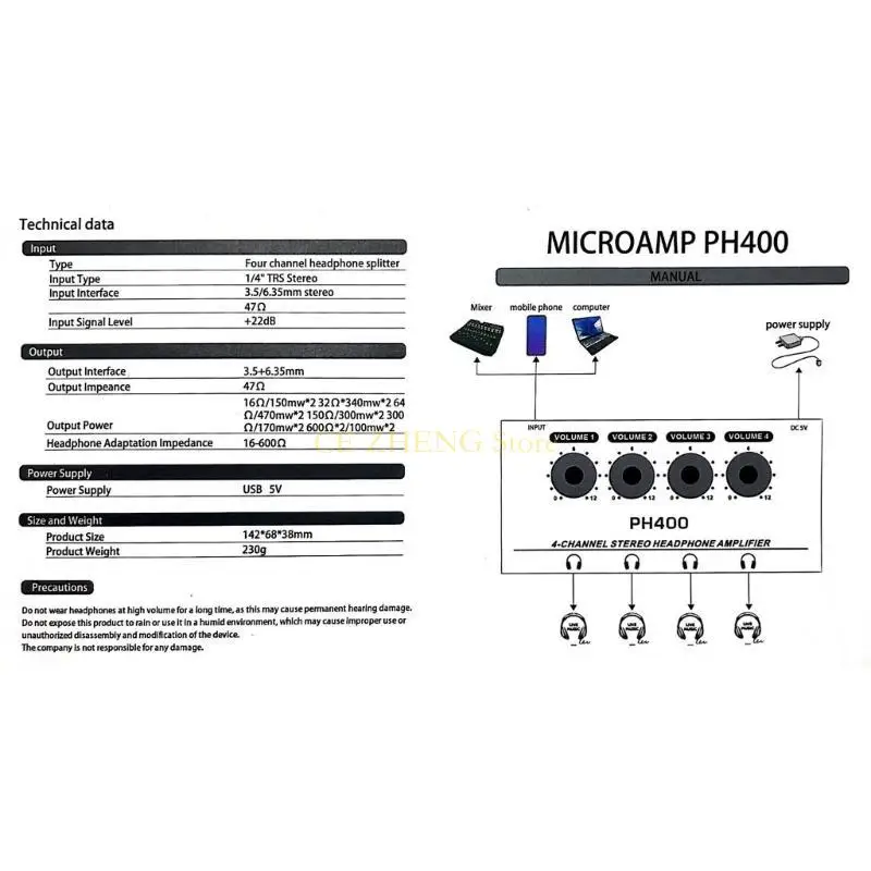 E56B profesjonalny 4-kanałowy wzmacniacz słuchawkowy stereo typu c zasilacz DC5V wiele wyjść słuchawkowych wzmacniacz