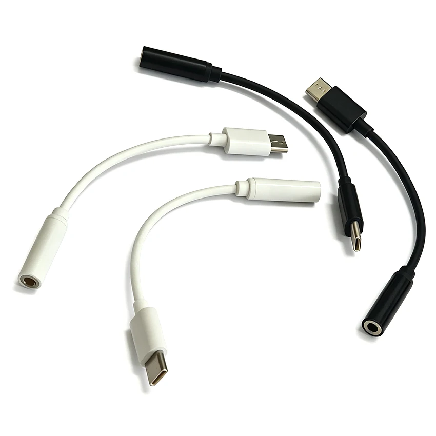 5pcs Suitable For Type-C Phone Audio Cable Adapter 3.5mm to Type-C Headphone Adapter Supporting Listening Music Black/White