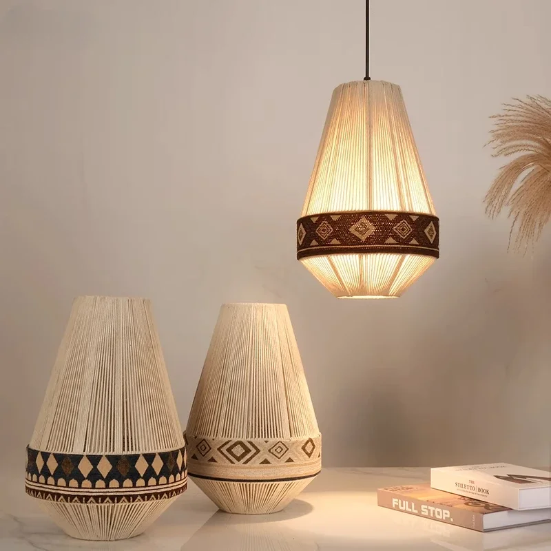 

Bohemian Restaurant Hotel Pendant Lights Boho Living Room Bedroom Chandeliers Fabric Hanging Lamp for Home Decor Mood Light