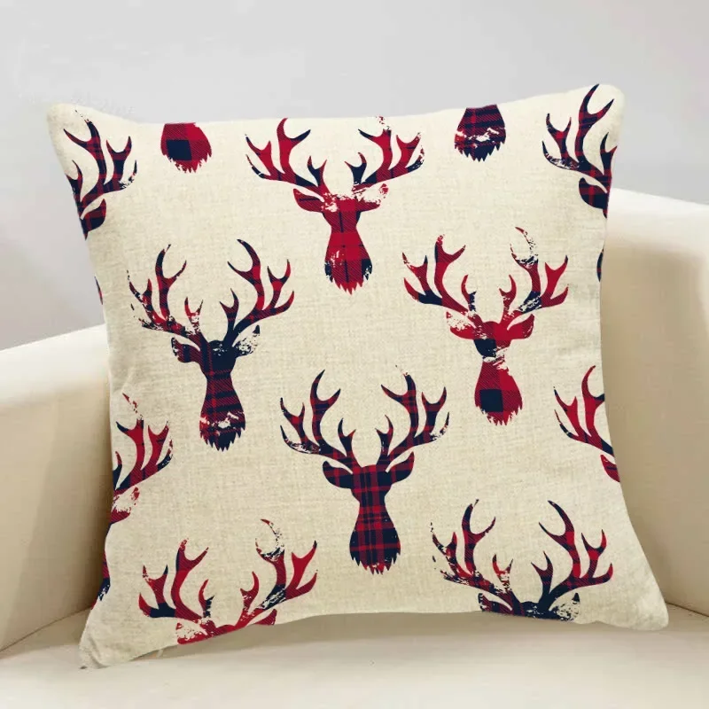 Juste de coussin imprimé sapin de Noël Elk, taie d\'oreiller, décoration d\'intérieur, cadeau, 45x45cm, 2024